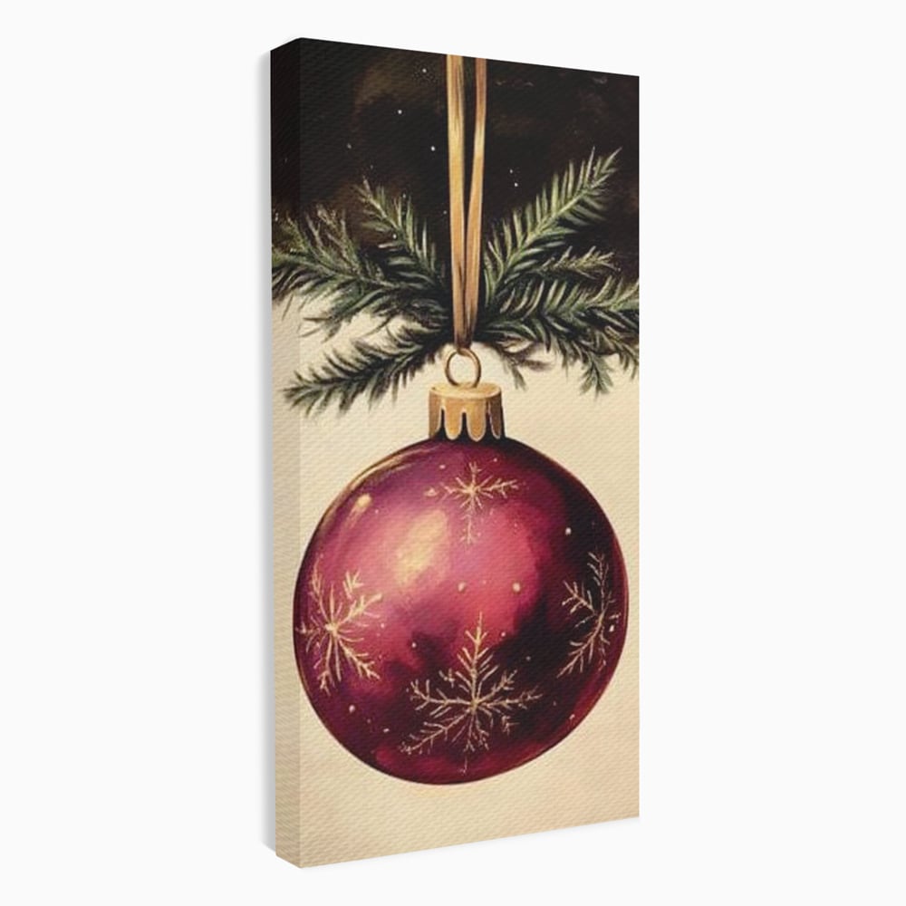 Tablou canvas cu tablou canvas cu glob de craciun visiniu, fara rama, pe sasiu de lemn